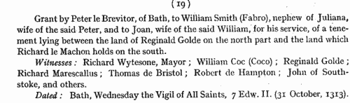 Deeds from Bath in Somerset
 (1200-1209)