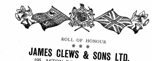 Workers from James Clews & Sons Ltd, of Aston Road, Birmingham, who fought in the Great War
 (1919)