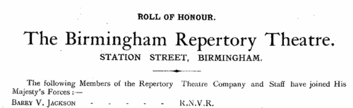 Workers from The Birmingham Repertory Theatre, Station Street, Birmingham, who fought in the Great War
 (1919)