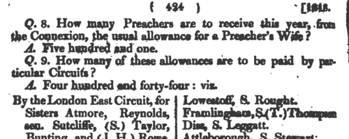 Wesleyan Methodist preachers' wives
 (1817-1818)