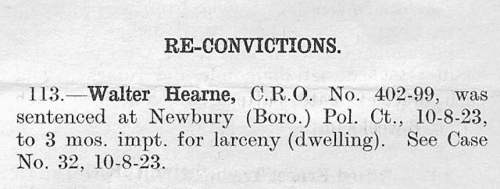 Criminals reconvicted at Chippenham in Wiltshire
 (1923)