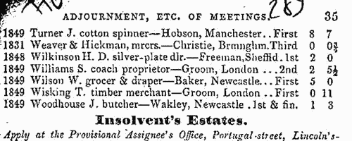 Dividends of insolvents' estates in England and Wales
 (1850)