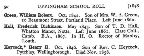 Boys entering Uppingham School
 (1834)