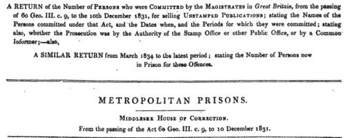 Gaoled Newspaper Vendors in Middlesex House of Correction
 (1831-1836)