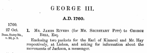 Sender of threatening letter imprisoned in Maidstone
 (1760-1761)