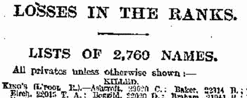 Soldiers (previously reported missing) killed: Royal Fusiliers
 (1916)