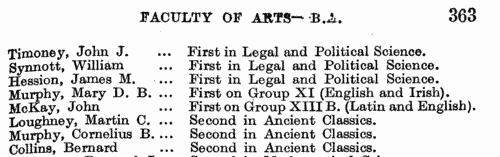 University College Cork Pass List 1st Examination in Engineering
 (1939)