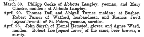 St Albans Archdeaconry Marriage Licences: Brides
 (1584)