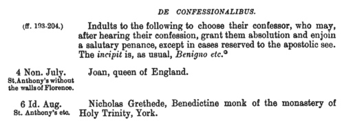 Indults to Choose Confessors: Diocese of Canterbury
 (1404-1415)
