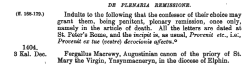 Plenary Remission of Sins: Diocese of Ardagh
 (1404-1415)