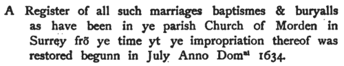 Parish Registers of Morden in Surrey: Marriages: Bridegrooms
 (1634)