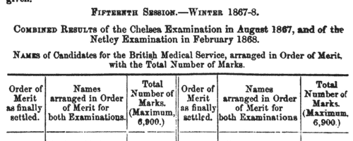 Army Medical School Examination Lists: Her Majesty's Indian Service
 (1867-1868)