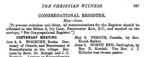 Ordinations of Congregationalist Ministers
 (1868-1869)