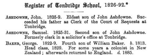 Boys entering Tonbridge School
 (1829)