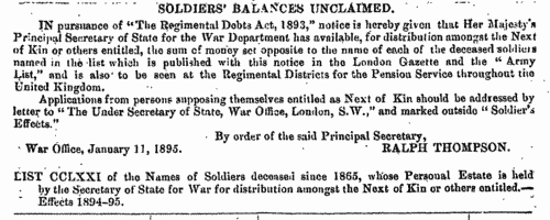Soldiers' Balances Unclaimed: List CCLXXIX: Estates 1894-1895
 (1895)