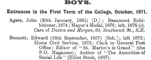 Boys entering Dover College
 (1875)