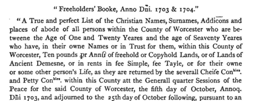 Worcestershire Freeholders: Abberley
 (1703)