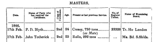 Merchant Seamen: Masters' Certificates
 (1847)