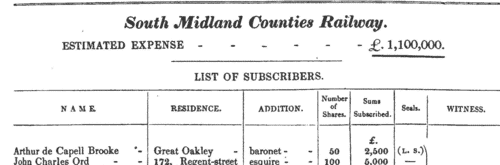 South Midlands County Railway Shareholders
 (1837)