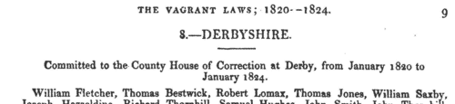 Vagrants in Derbyshire: County House of Correction
 (1820-1823)