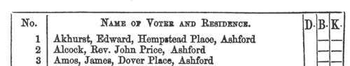 East Kent Registered Electors: Whitstable District 
 (1865)