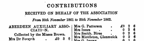Contributors to Female Missions of the Church of Scotland: Greenock
 (1861-1862)