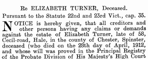 Estates of the Deceased: Merionethshire
 (1912)
