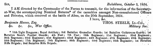 Soldiers Killed in the Battle of Alma: 21st Regiment of Foot
 (1854)