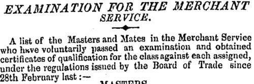 Masters in the Merchant Service, First Class
 (1850)